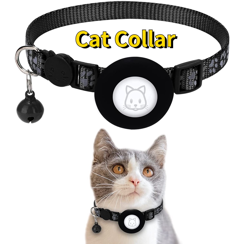 SG Shipment Cat Collar, Reflective Bell and Silicone Waterproof Airtag Holder Case Compatible with Apple , Breakaway Safety Buckle Collar for Kitten Puppy