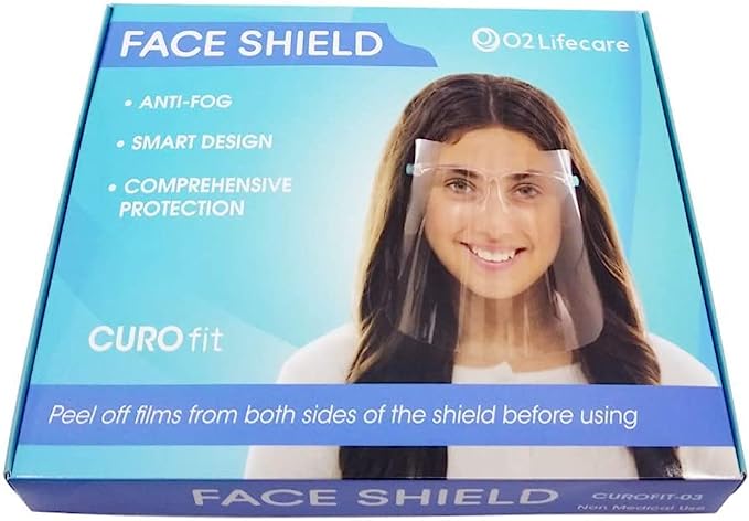 CUROfit Fully Transparent FACE and Eye Protection from Droplets and Saliva with Reusable 3 x Glasses & 3 x Replaceable Shield Aniti-Fog + 1 x UV Protection Sun Visor Shield