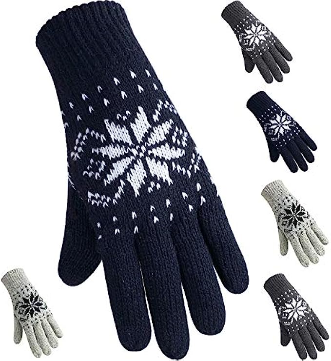 3 Pairs Warm Gloves Christmas Stretch Knitted Mechanic Gloves Soft Winter Gloves Snowflake Pattern