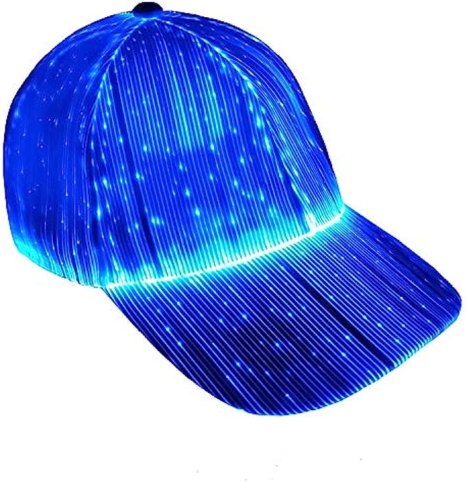 Ruconla Fiber Optic Cap LED hat with 7 Colors Luminous Glowing Hip hop Baseball Hats USB Charging Light up caps Even Party led Christmas Cap for Event Holiday White
