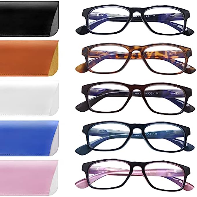 Ronecool 5 Pack Reading Glasses Men Women Spring Hinges Comfortable Glasses for Reading