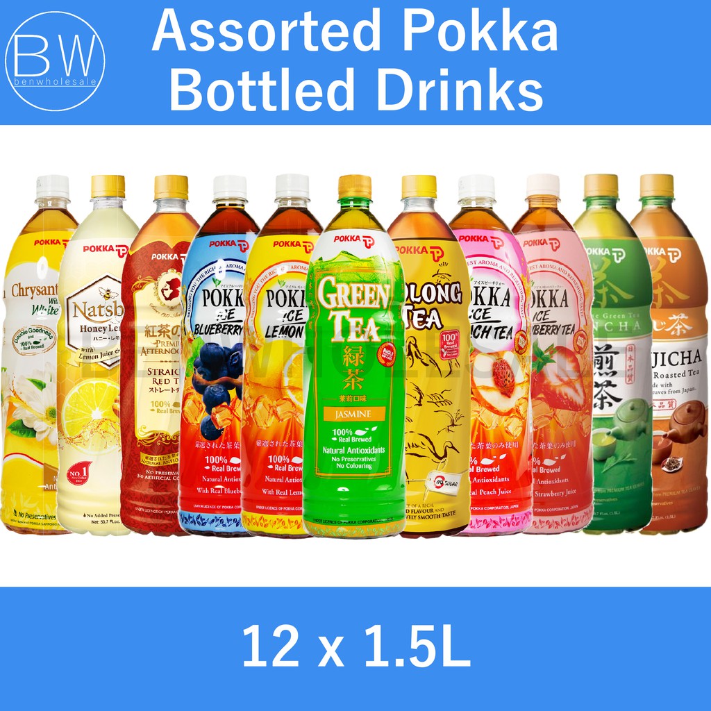 POKKA Bottled Drinks (12 bottles x 1.5L) Jasmine Green Tea/Ice Lemon Tea/Ice Peach Tea/OolongTea/Blueberry/Strawberry