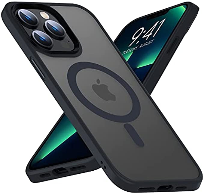 Mgnaooi Magnetic Case for iPhone 13 Pro Max Case [MIL-Grade Drop Tested & Compatible with MagSafe] Translucent Matte Back with Aluminum Alloy Keys, Anti-Fingerprint Anti-Scratch 6.7 Inch, Black