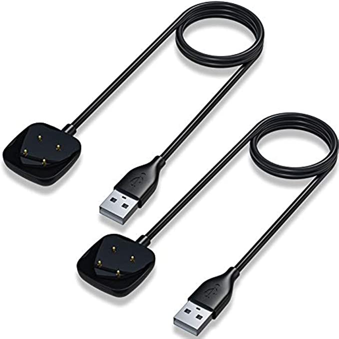 Maledan Compatible with Fitbit Sense & Versa 3 Charger Replacement USB Charging Cable Dock Stand for Sense Smartwatch, 2 Pack 3.3Ft Durable Portable Charger Dock Power Cable Cord, Black/Black