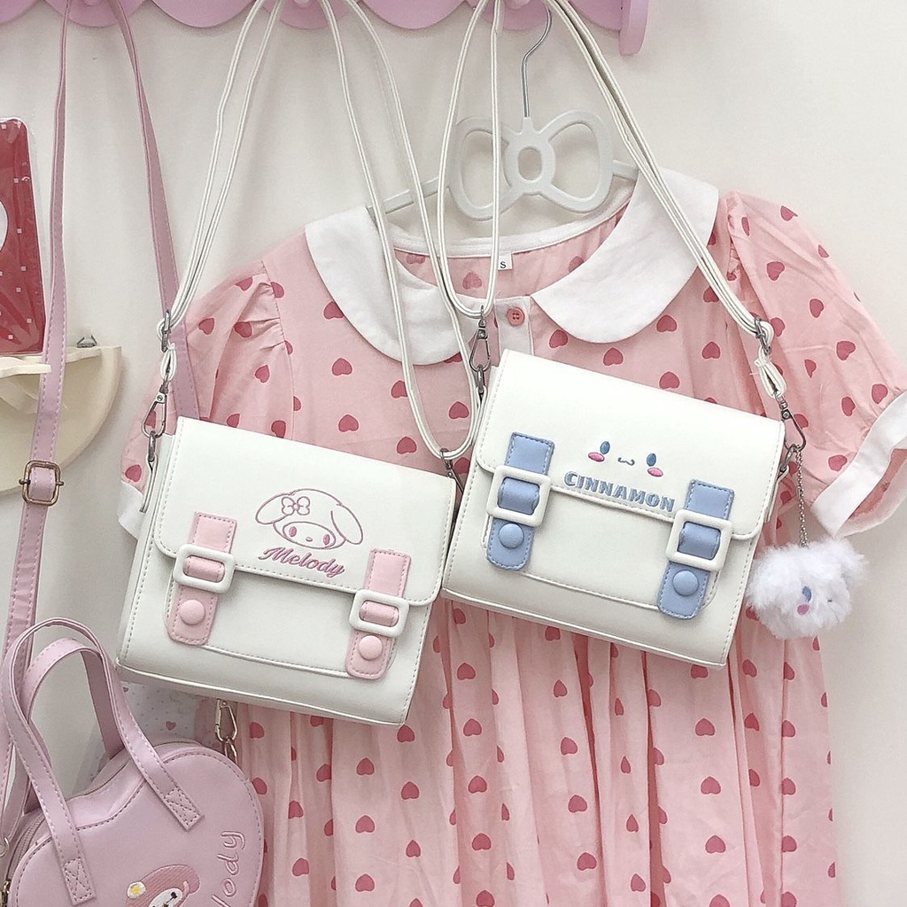 New Cute Sanrio Cinnamoroll Kuromi Melody Shoulder Bag Satchel Lolita Tote Sling Bag PU Square Bag