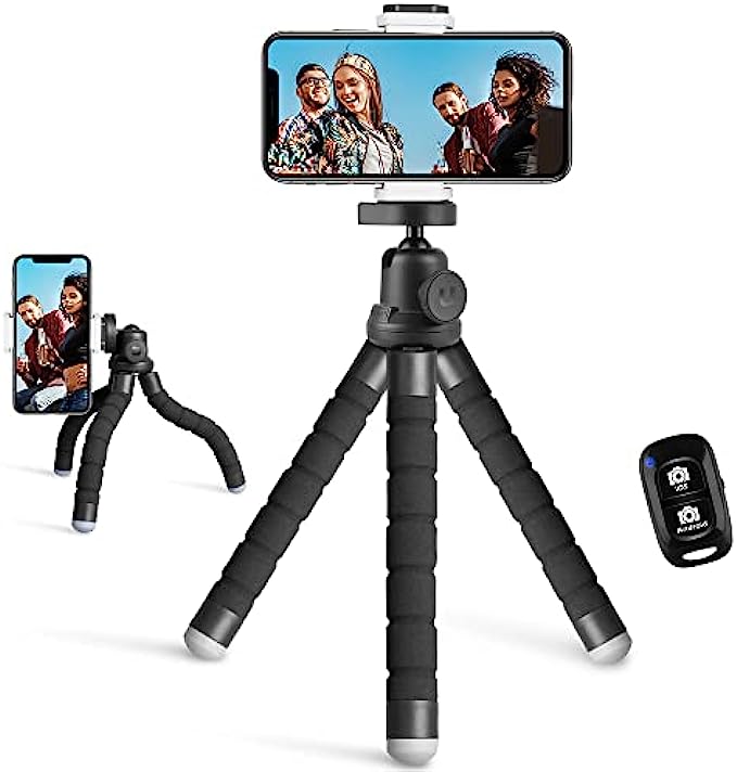 UBeesize Phone Tripod, Portable and Flexible Tripod with Wireless Remote and Clip, Cell Phone Tripod Stand for Video Recording(Black
