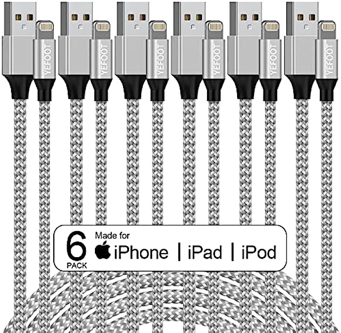 [Apple MFi Certified] 6Pack[3/3/6/6/6/10ft] iPhone Charger Lightning Cable Compatible iPhone 13/13Pro/12Pro Max/12Pro/12/11Pro Max/11Pro/11/XS and More-Silver&White
