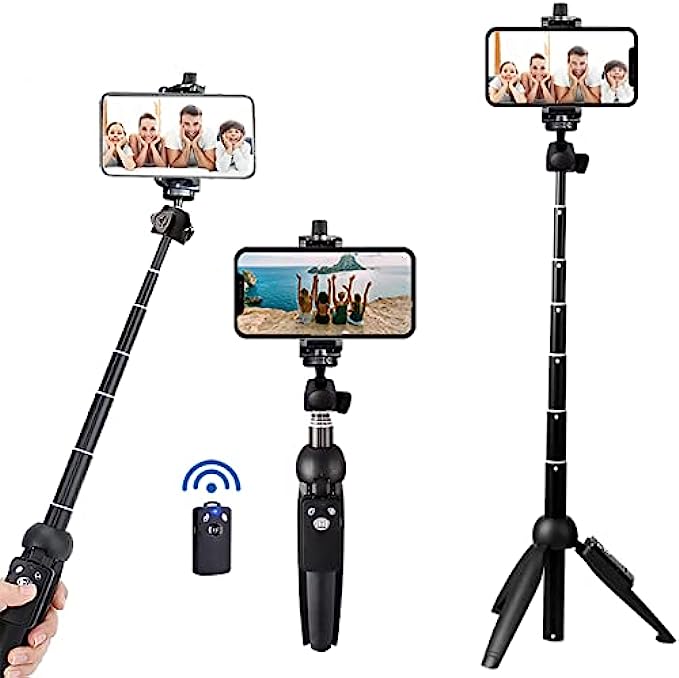 Portable 40 Inch Aluminum Alloy Selfie Stick Phone Tripod with Wireless Remote Shutter Compatible with iPhone 13 12 11 pro Xs Max Xr X 8 7 6 Plus, Android Samsung Smartphone
