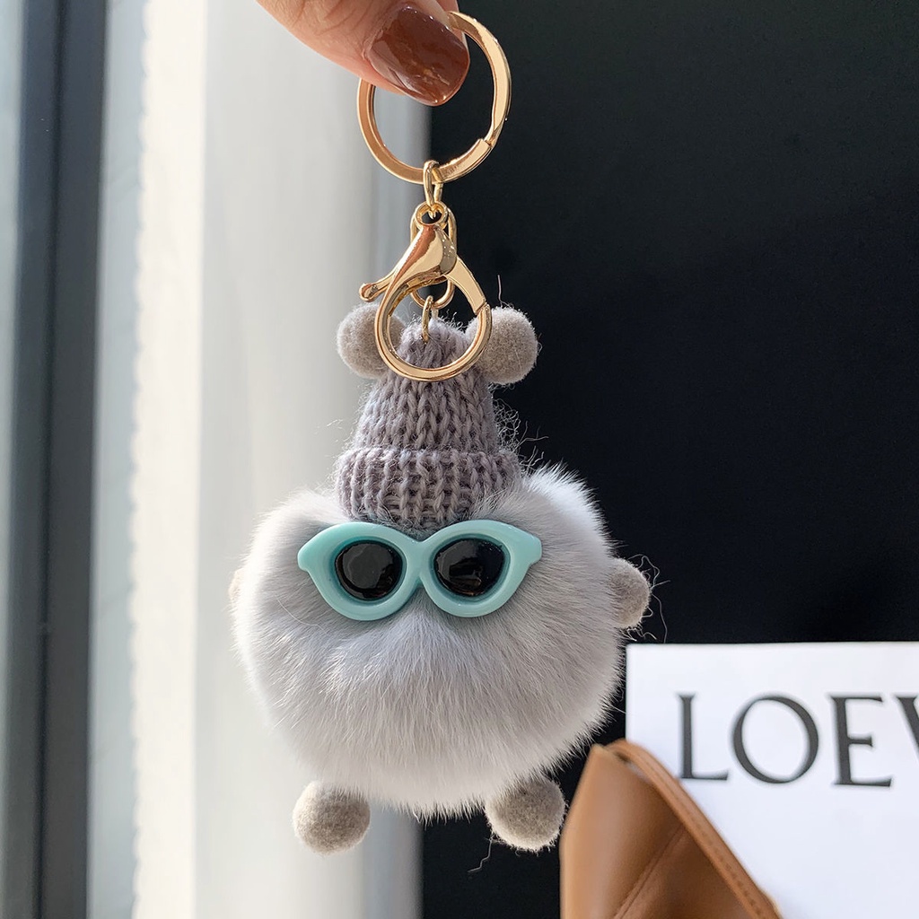 Cute Mini Briquettes Plush Keychain Creative Multicolor Cartoon Pom Pom Doll With Metal Keyring For Women Girls Backpack Charm Accessories