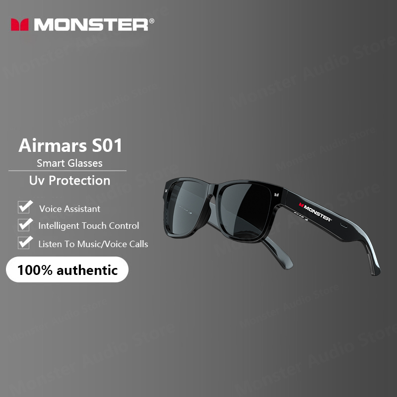 Monster S01 Smart Bluetooth Glasses Headset Hanging Ear Type HD Call Touch Sensing Voice Assistant Long Endurance Gaming Music Dual Mode Bluetooth 5.0