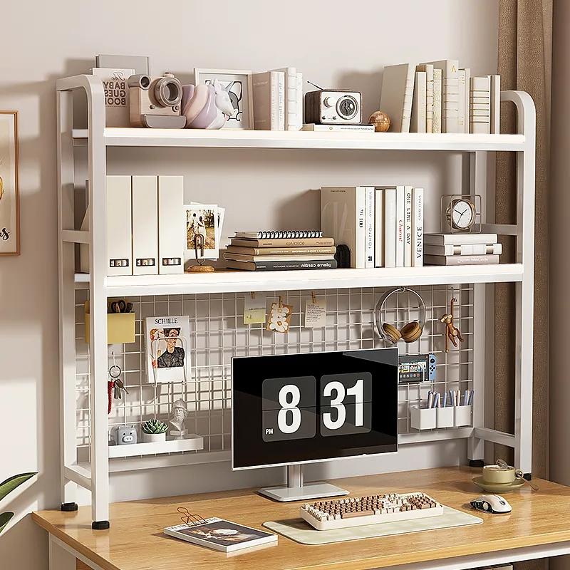 Desk shelf  Wire Mesh Grid Double Layer Wooden desktop shelf Bookshelf simple student dormitory office desk storage rack