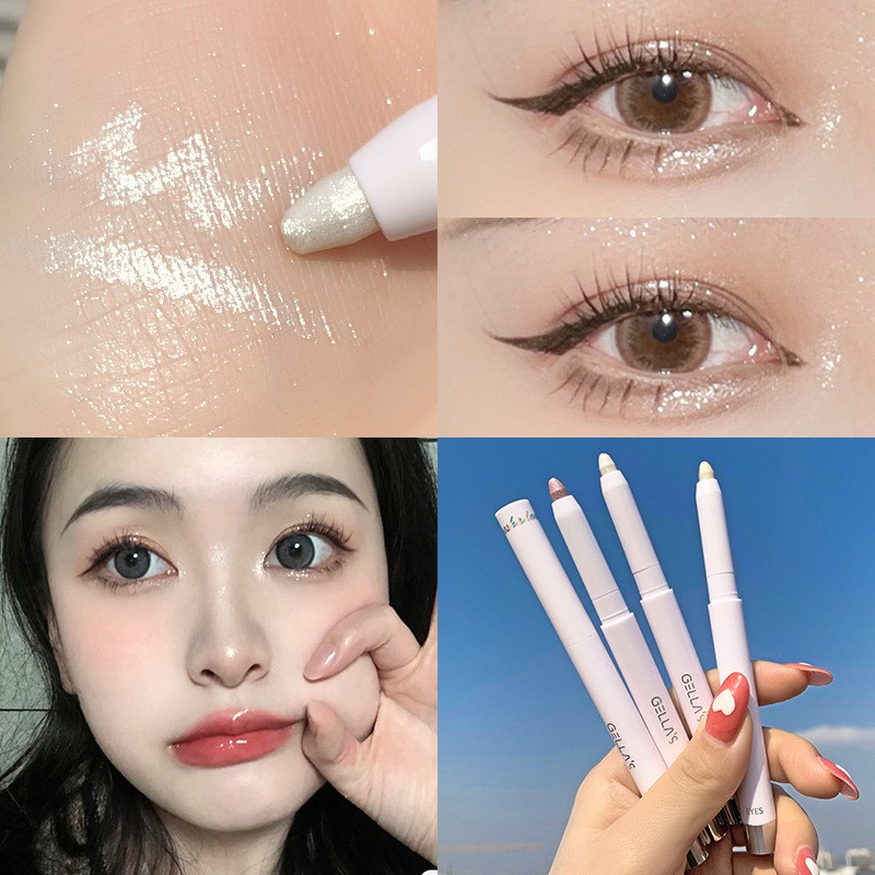 Star Eyes Bright Color Dot Crystal Single-headed Silkworm Pen White Pearlescent High Gloss Eyeshadow Pen, Sweat Resistan SAWU