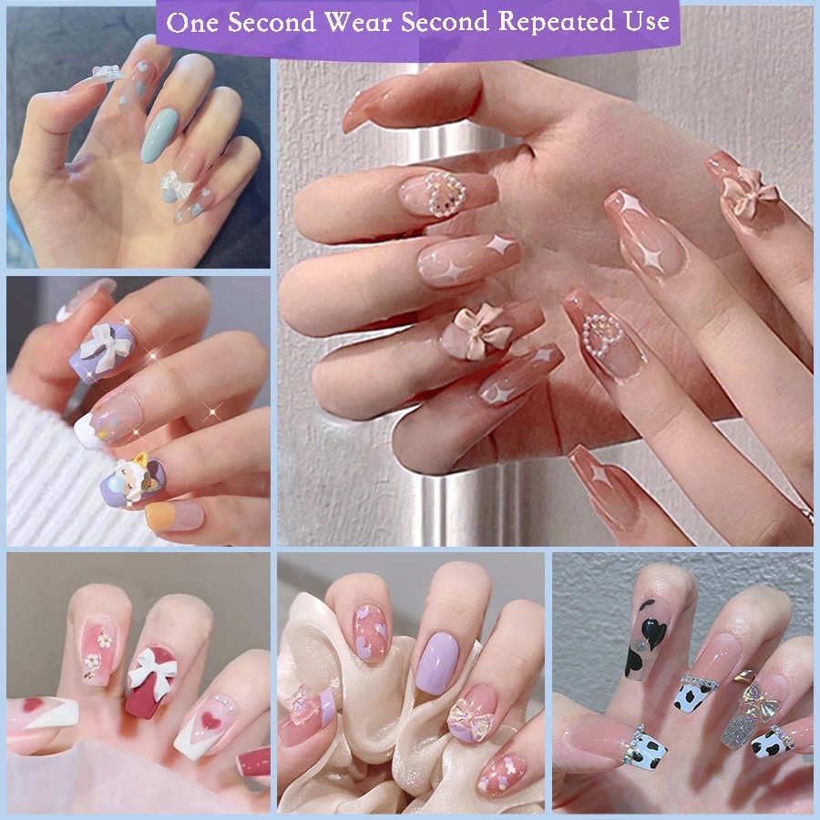 24pcs Acrylic Nails Fake Nails Set with Glue False Nails Long Nail Fake Nails with Design Art Party DIY COD