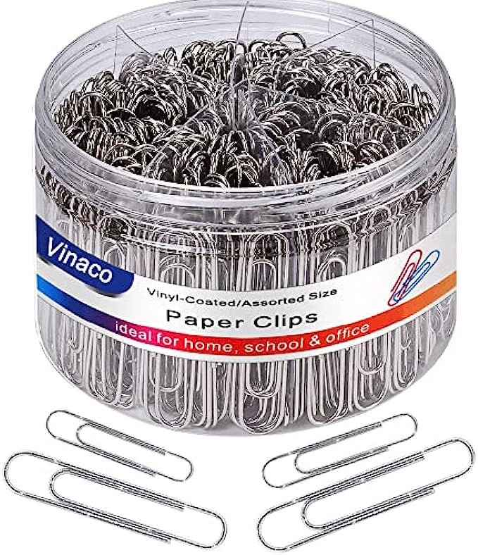 Vinaco Paper Clips Non Skid, Medium and Jumbo Paper Clips (1.3 inch & 2.0 inch), Durable & Rustproof, Coated Paper Clip Great for Office School and Personal Use