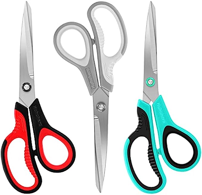 Scissors All Purpose, Huhuhero Premium 8.7" Titanium Super Sharp Scissors Heavy Duty Shears, Soft Comfort-Grip Scissors for Office School Home Craft Supplies, Right/Left Handed Scissors, 3-Pack