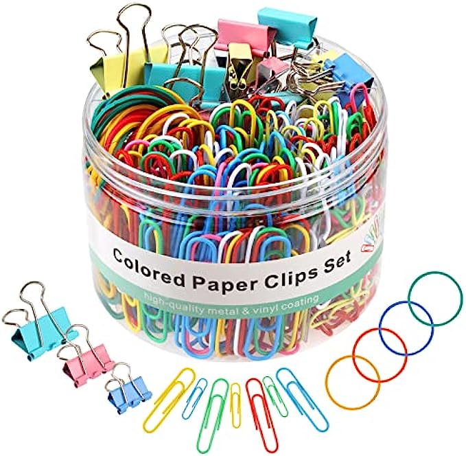300 Pcs Paper Clips, Binder Clips and Rubber Bands, Office Supply Set, Paper Clips and Paper Clamps, School Supplies Office Supplies Teacher Supplies for Office Desk Essentials (Assorted Sizes)