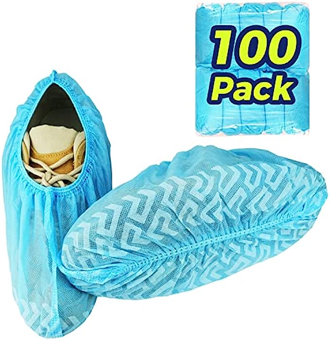 [100 Count] Shoe Covers Disposable Non Slip, Large Foot Covers for Shoes Disposable, Contractors Guards, Floor and Carpet Protectors Shoe Coverings, One Size Fits Most