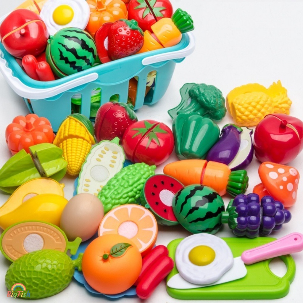 Peeling & Cutting Food Toy Montessori Educational Toys for Toddler Simulation Fruit Cut Toys for Kids Vegetable Meat Kitchen Cutting Toys Pretend Play Set