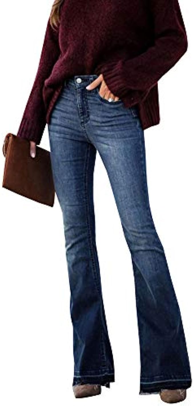 LONGBIDA Skinny Bell Bottom Jeans High Waisted Stretch Straight Slim Fit Denim Pants