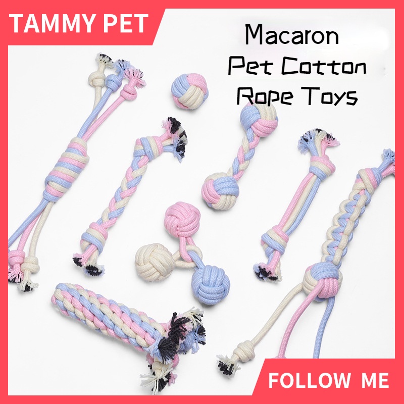 SG Shipment Dog Toys Dog Rope Toy ,Chew Toys for Puppy Medium Large Dogs with Ball Tough Teething Rope durable macarons color pet teeth bite training toy