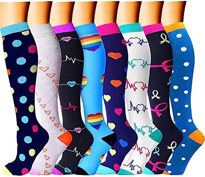 CHARMKING Compression Socks for Women & Men Circulation (8 Pairs)15-20 mmHg is Best Support for Athletic Running,Cycling