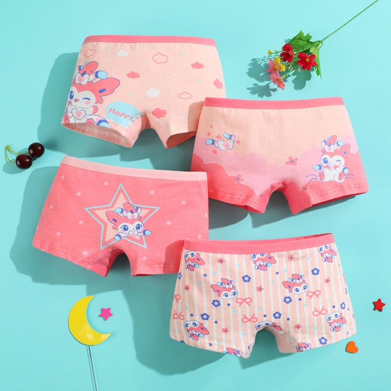 4 Pcs Kids Girl Panties Soft Cotton Baby Girl Underwear Boxer Cute Cartoon New Design Underpants