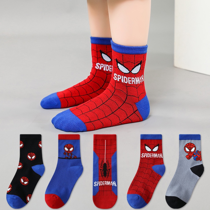 5Pairs Disney Baby Socks Spiderman Cartoon Anime Cotton Boys Tube Socks Children Autumn Winter Socks