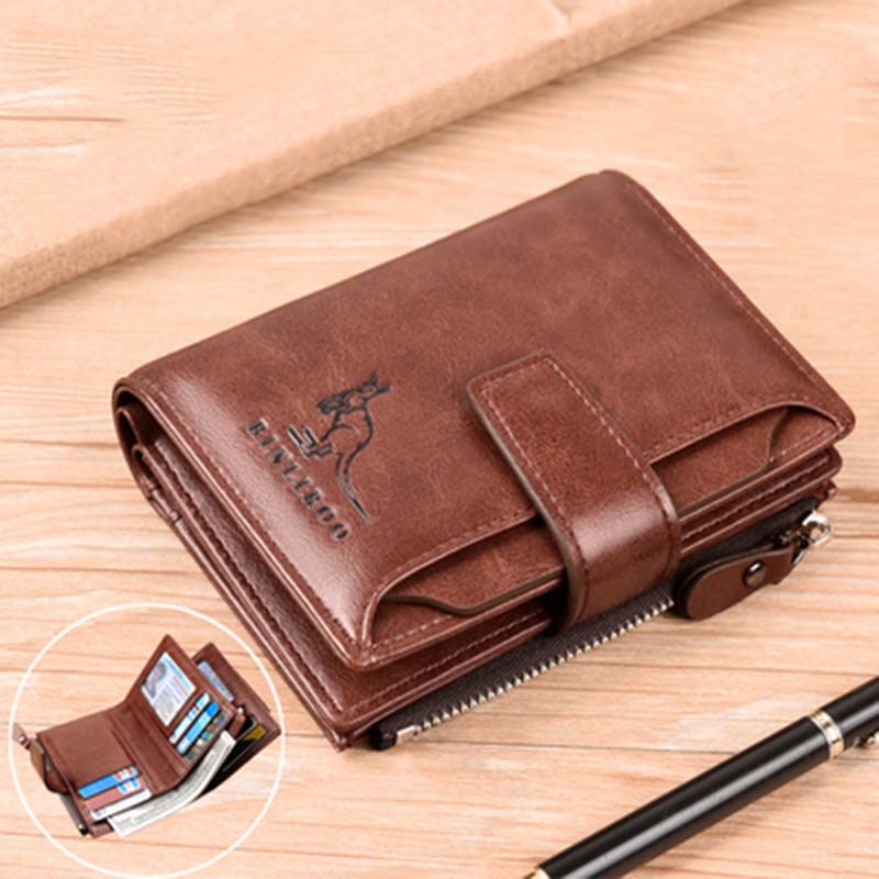 2023 Fashion Men's Coin Purse Wallet RFID Blocking Man Leather Wallet Zipper Business Card Holder ID Money Bag