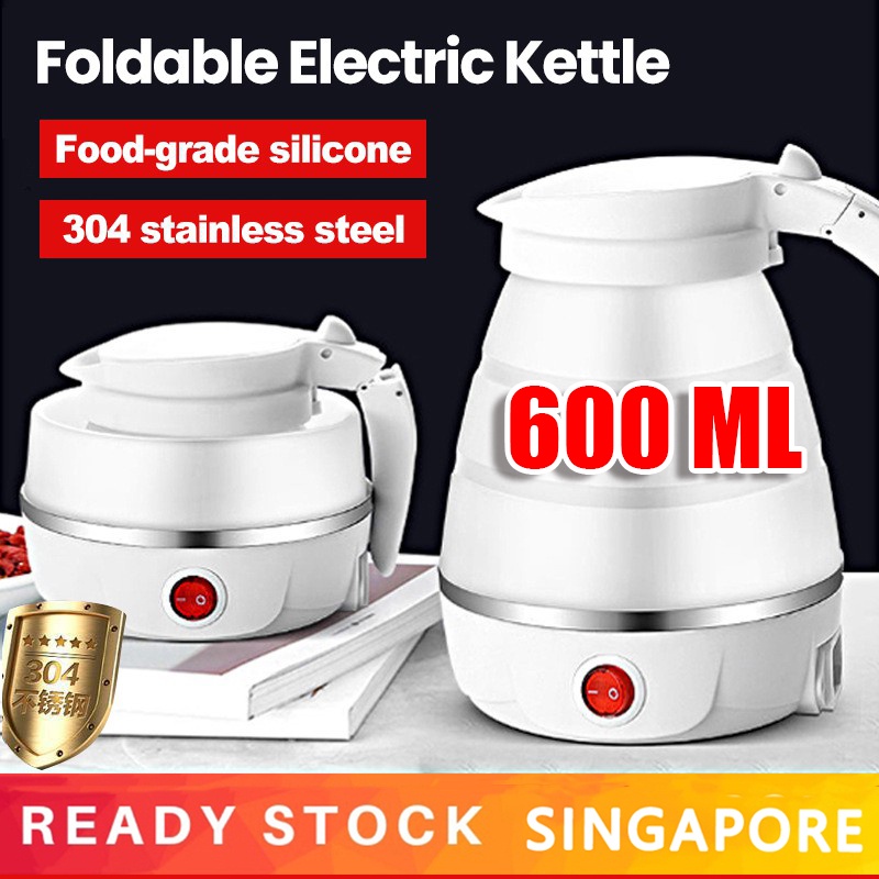 ?SG READY STOCK? Foldable Electric Kettle Portable Mini Travel Kettle 600ML 304 Stainless steel Food Grade Silicone