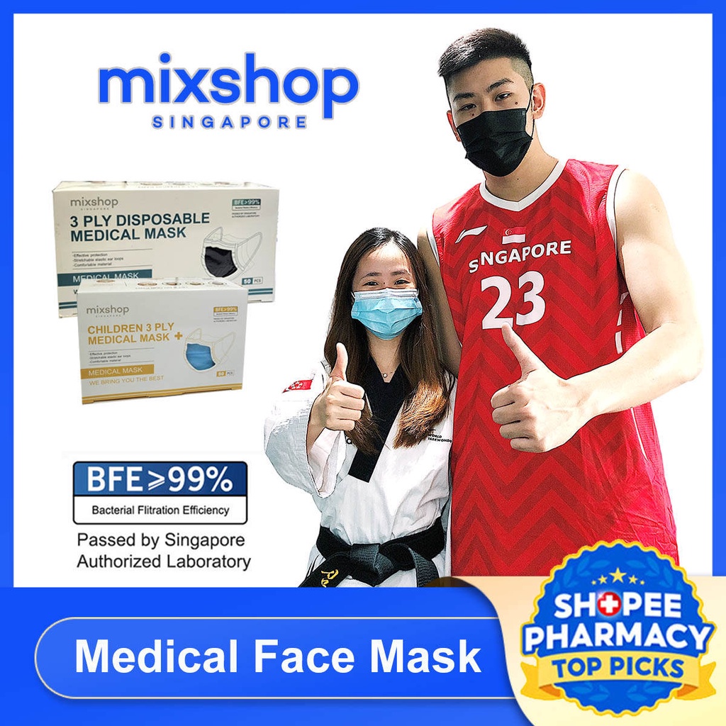 mixshop 3 PLY Medical Mask,  Face Mask,  BFE>99% Mask,  SG STOCK
