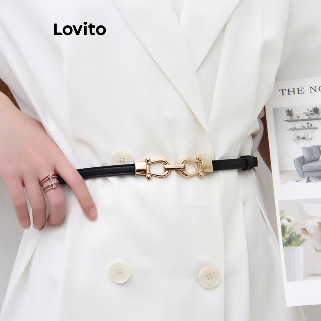 Lovito Casual Plain Basic Belt for Women L69AD040 (Black)