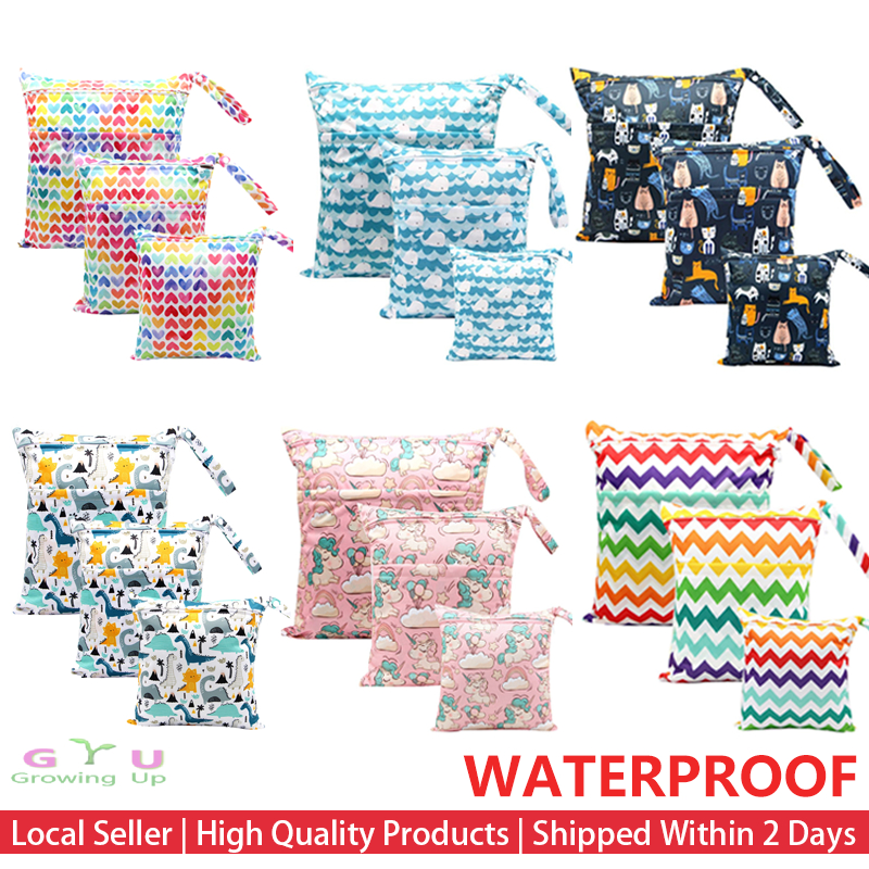 GU [SG stock] Waterproof Wet Bag Nappy Bags Double Zip Large Size Baby Diaper Storage for swimming clothes