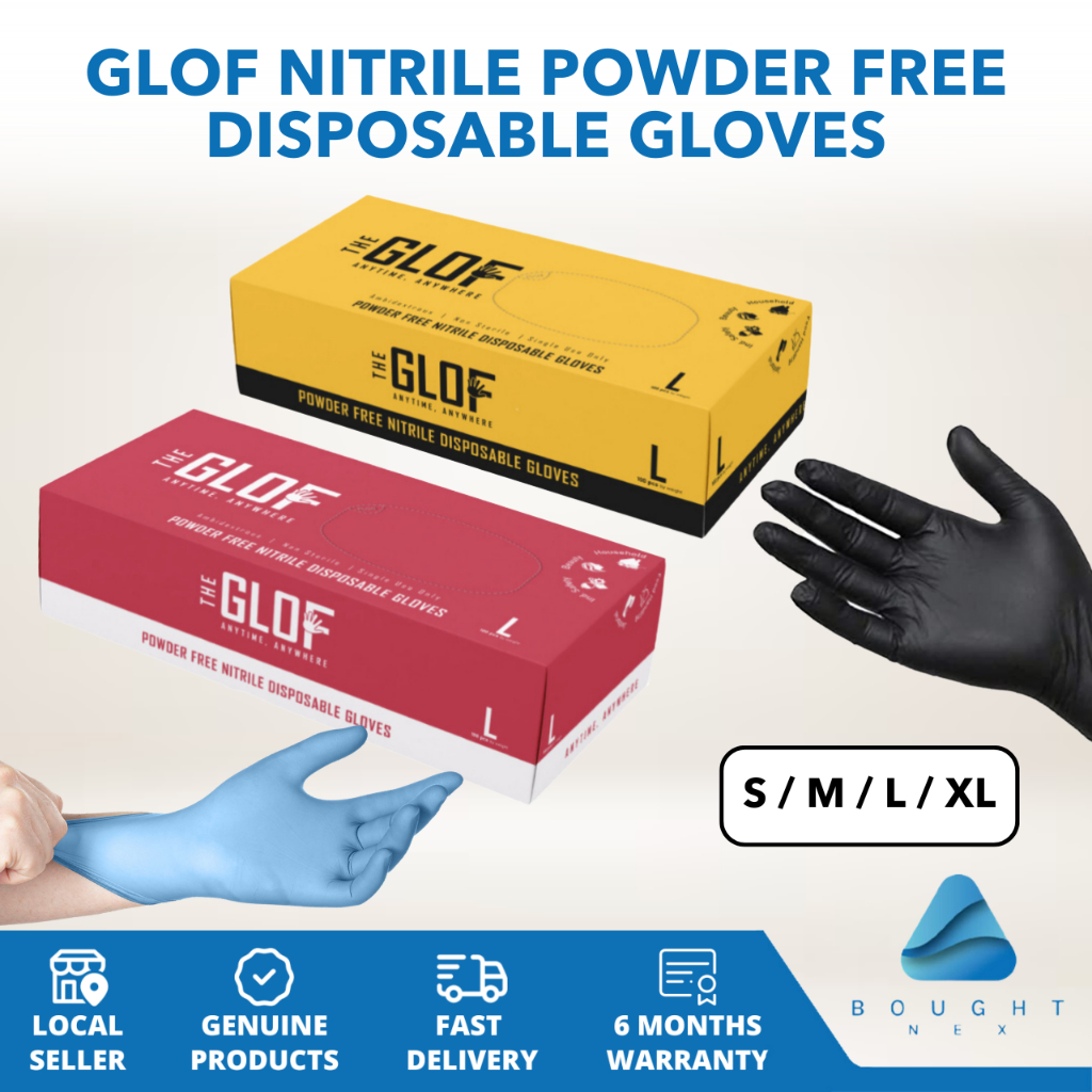 Glof Premium Nitrile Disposable Gloves - Powder Free, 100pcs/Box
