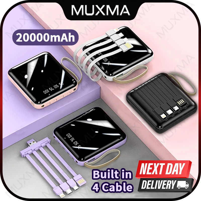 20000mAh Mini Power Bank Built in Cable Portable Powerbank iPhone 18 14 13 12 11 Mini Pro Max Plus Teachers Day Gifts Se