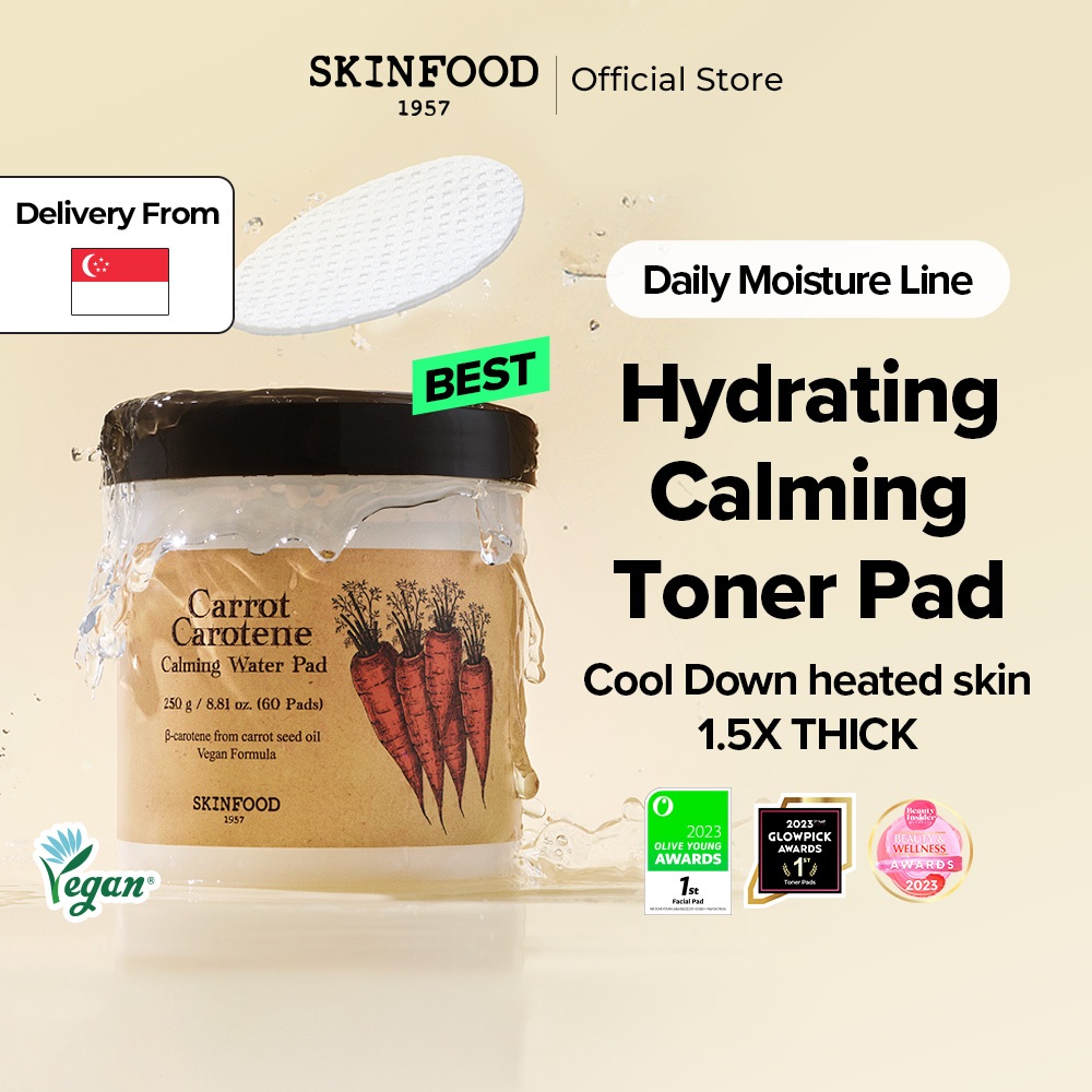 [SKINFOOD Official] Carrot Carotene Calming Water Pad 60ea / Redness Relief Soothing / Cooling over-heated skin / Natural Ingredients / Toner Pad