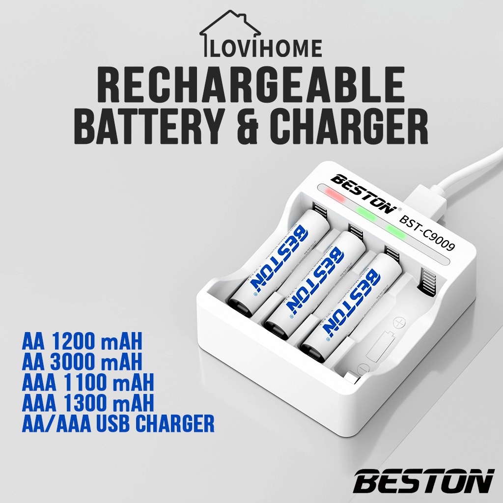 Beston AA AAA Rechargeable Battery Pack Ni-MH LED USB Charger Rechargable Double Triple A Batteries Free Case