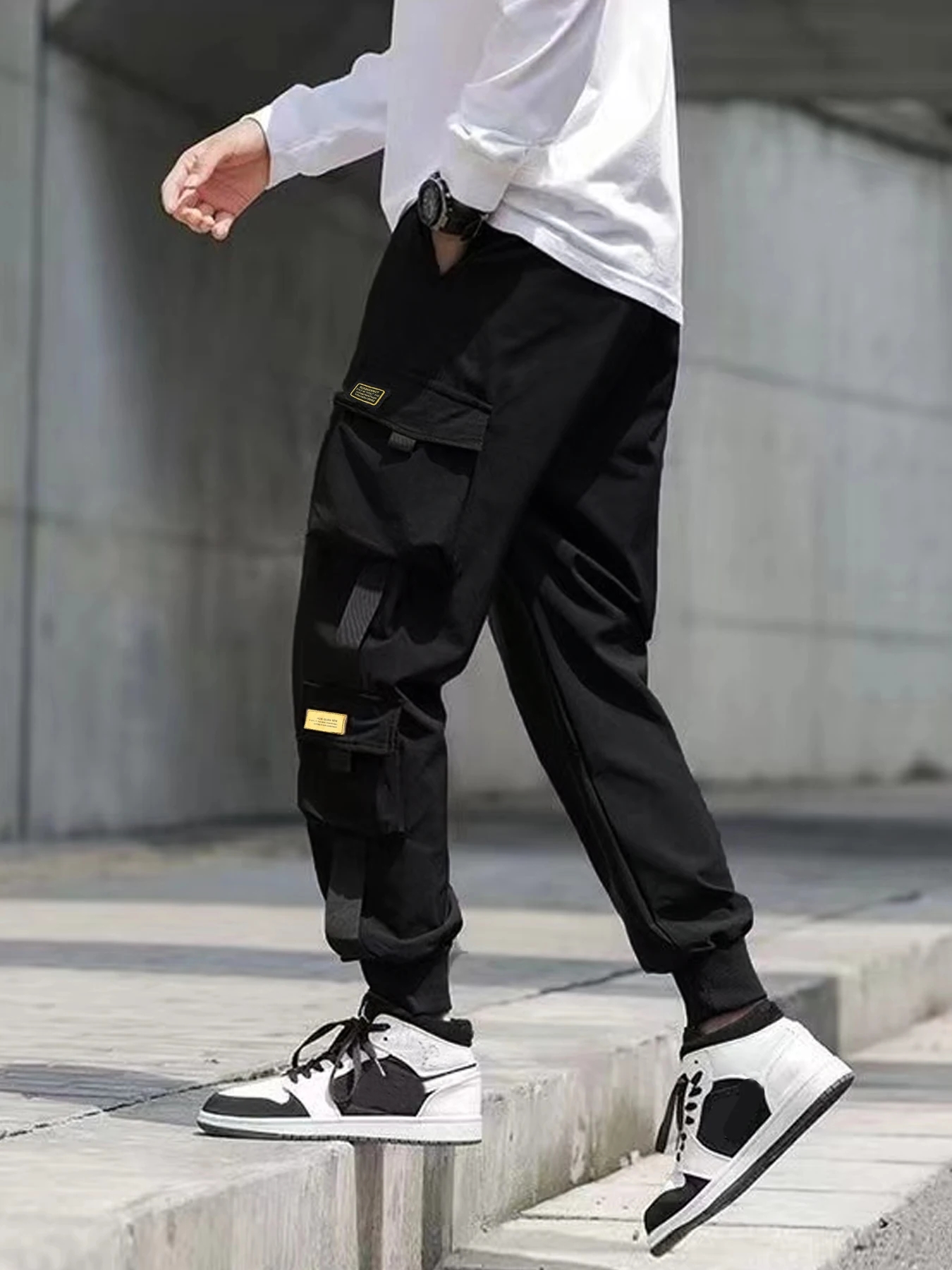 Korean Version Trendy Work Pants Preppy Style Design Contrast Color Overalls Men's Leggings Straight-Leg Pants Sports Casual Pants All-Match Thin Style Ankle-Length Pants Spring
